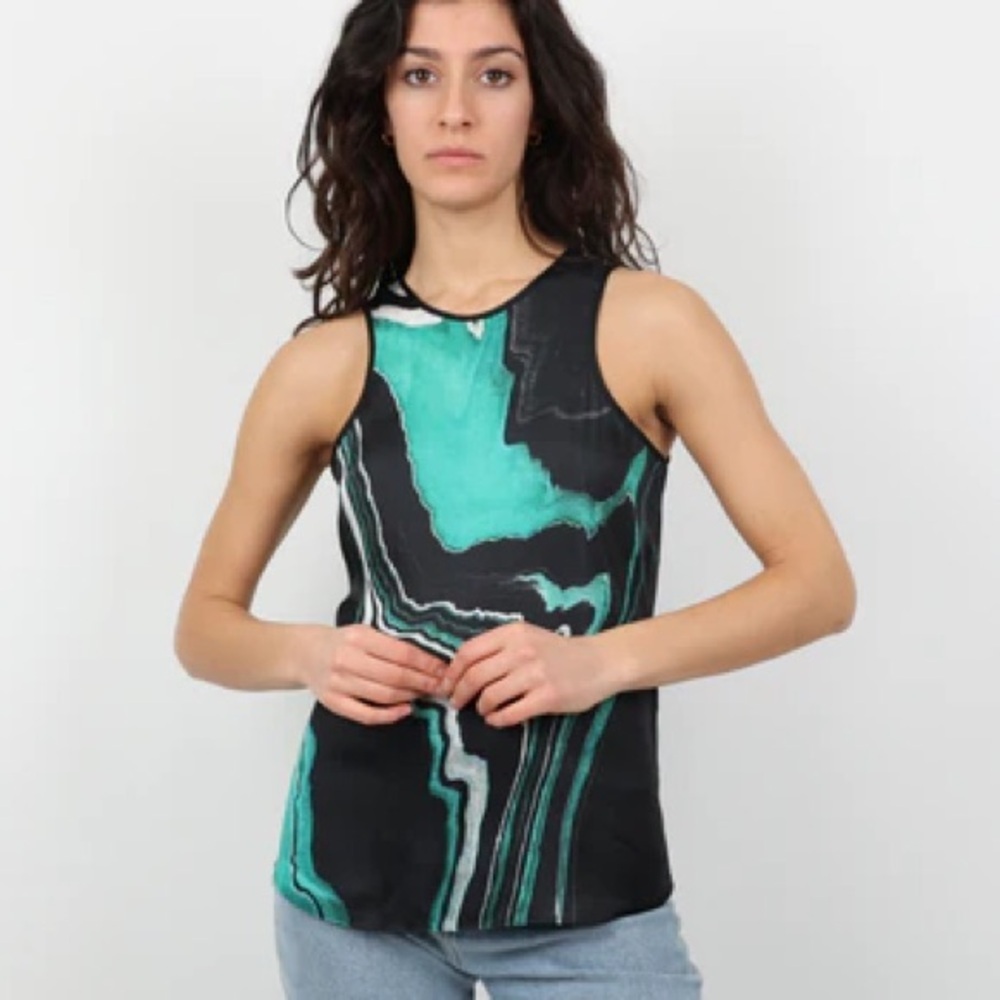 New! The Kooples Black and Green Abstract Tank Top, Size 1